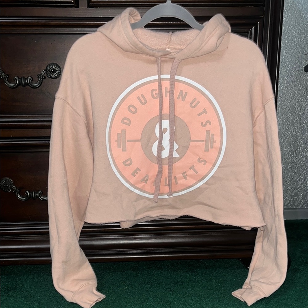 Pink Cropped Hoodie with Graphic Print